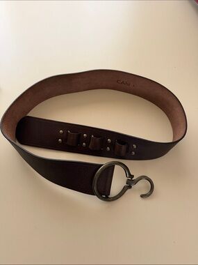 CAbi women’s Dark Brown Leather Belt with Antique Brass Hook